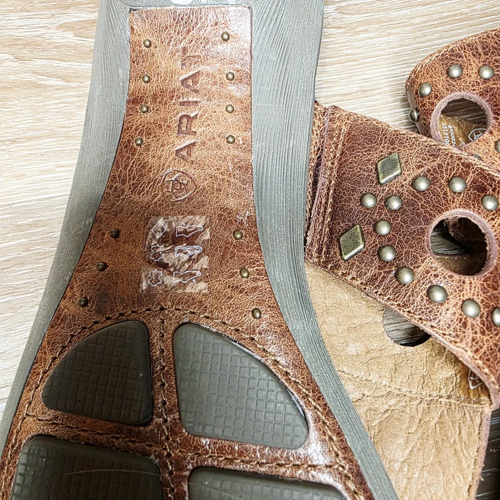 Ariat Tan Leather Sandals with Stud Accents - Picture 6 of 7